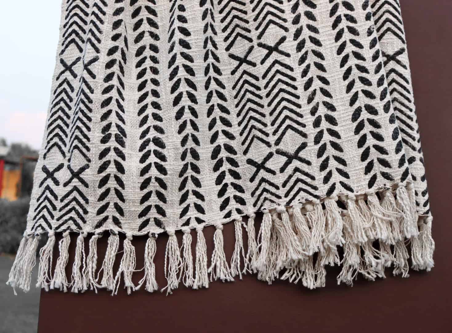 Indian Handmade Throw Blanket Bohemian Cloth Bed Cover With Tassels Hand-Loomed Block Print Cotton Sofa Throw Soft Cotton Throws Vintage Home Decor Throws - Image 5