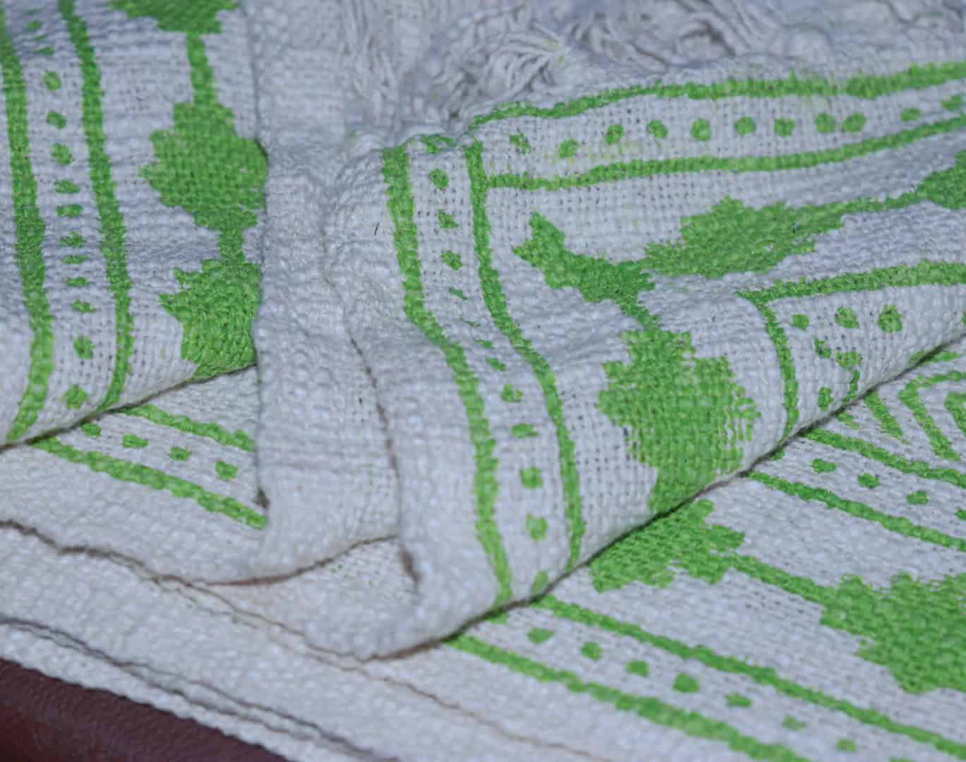 White Handmade Cotton Jute Rug With Green Design Throw Blanket And White Fringes Blanket Vintage Home Decor Blanket Boho Ethnic Beach Towel Hand Block Printed Throws - Image 4