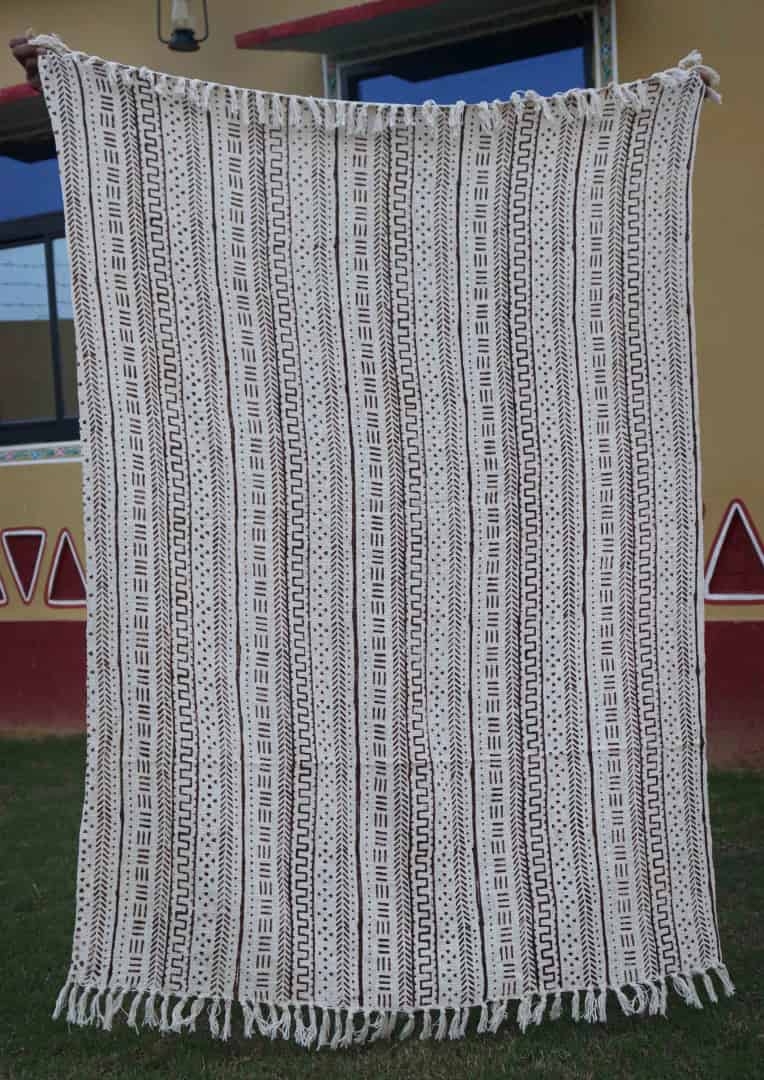 Handmade White Soft Cotton Throw Blanket With Black Design Blanket And White Fringes Cotton Throw Blanket Hand Loom Blanket Boho Block Print Bed Throw Linen with Tassels - Image 1