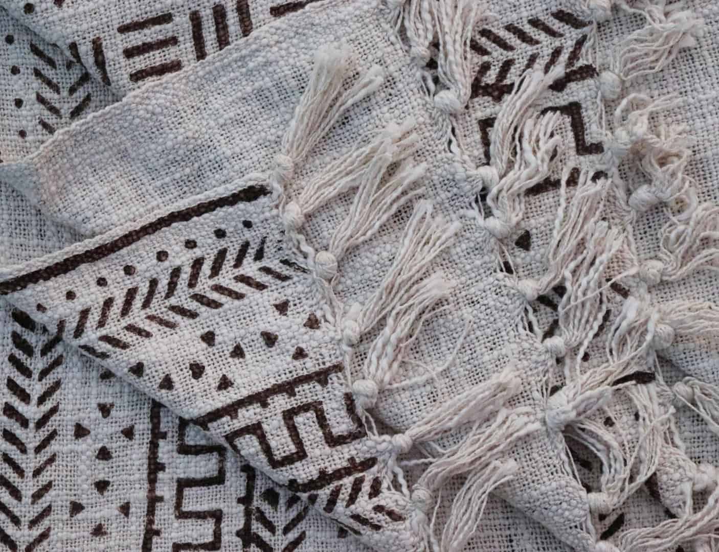 Handmade White Soft Cotton Throw Blanket With Black Design Blanket And White Fringes Cotton Throw Blanket Hand Loom Blanket Boho Block Print Bed Throw Linen with Tassels - Image 5