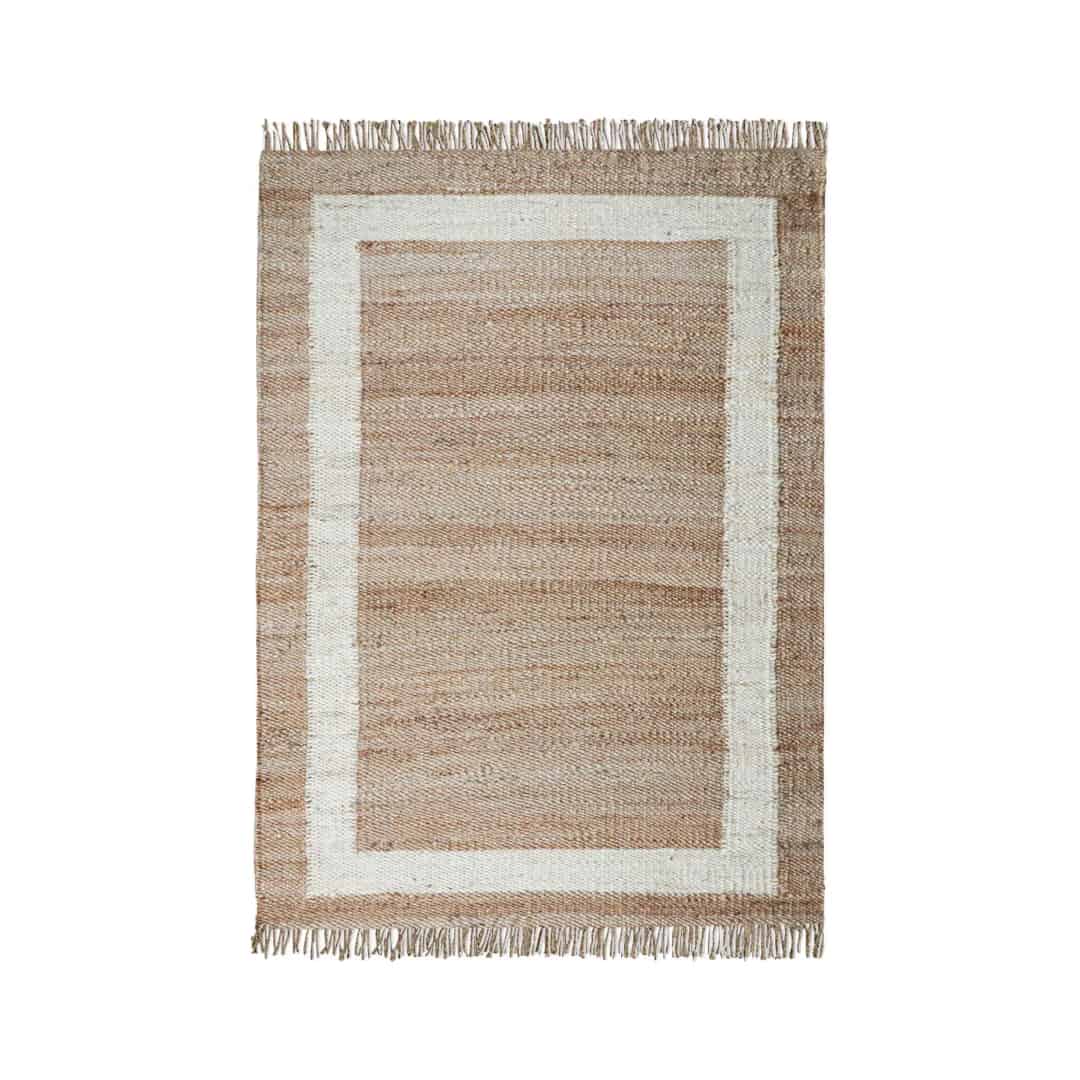 Indian Handmade Beige Jute Hemp Rug With White Color Border Boho Decor Hemp Jute Carpet Hallway Decor Hemp Jute Rug Vintage Jute Large Area Rug Boho Decor Rug - Image 1