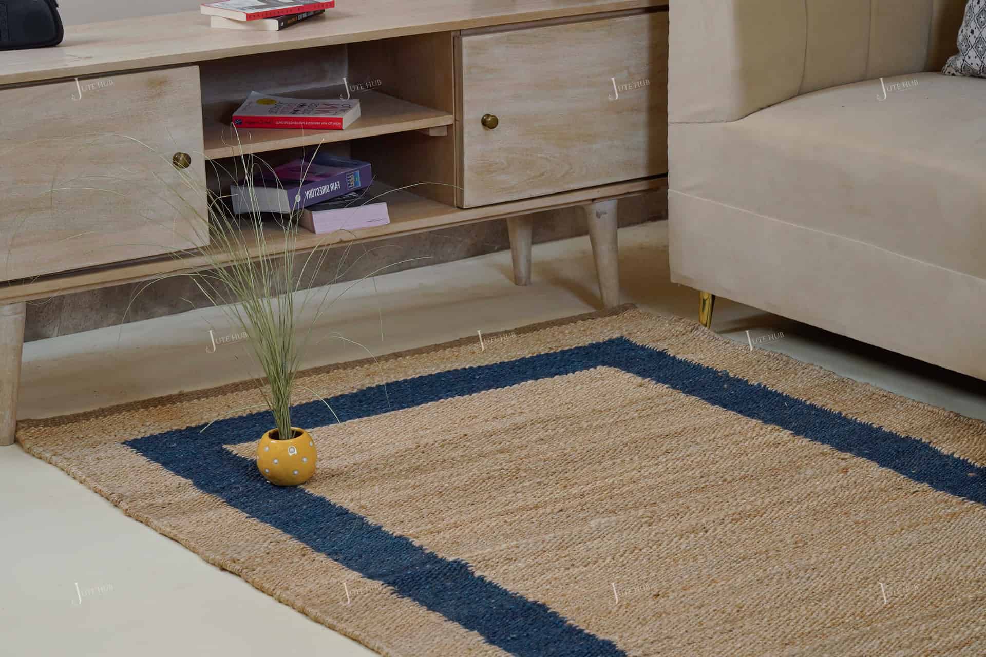Chouhan-HMP400004 Indian Handmade Rectangle Beige Jute Hemp Rug - Image 3