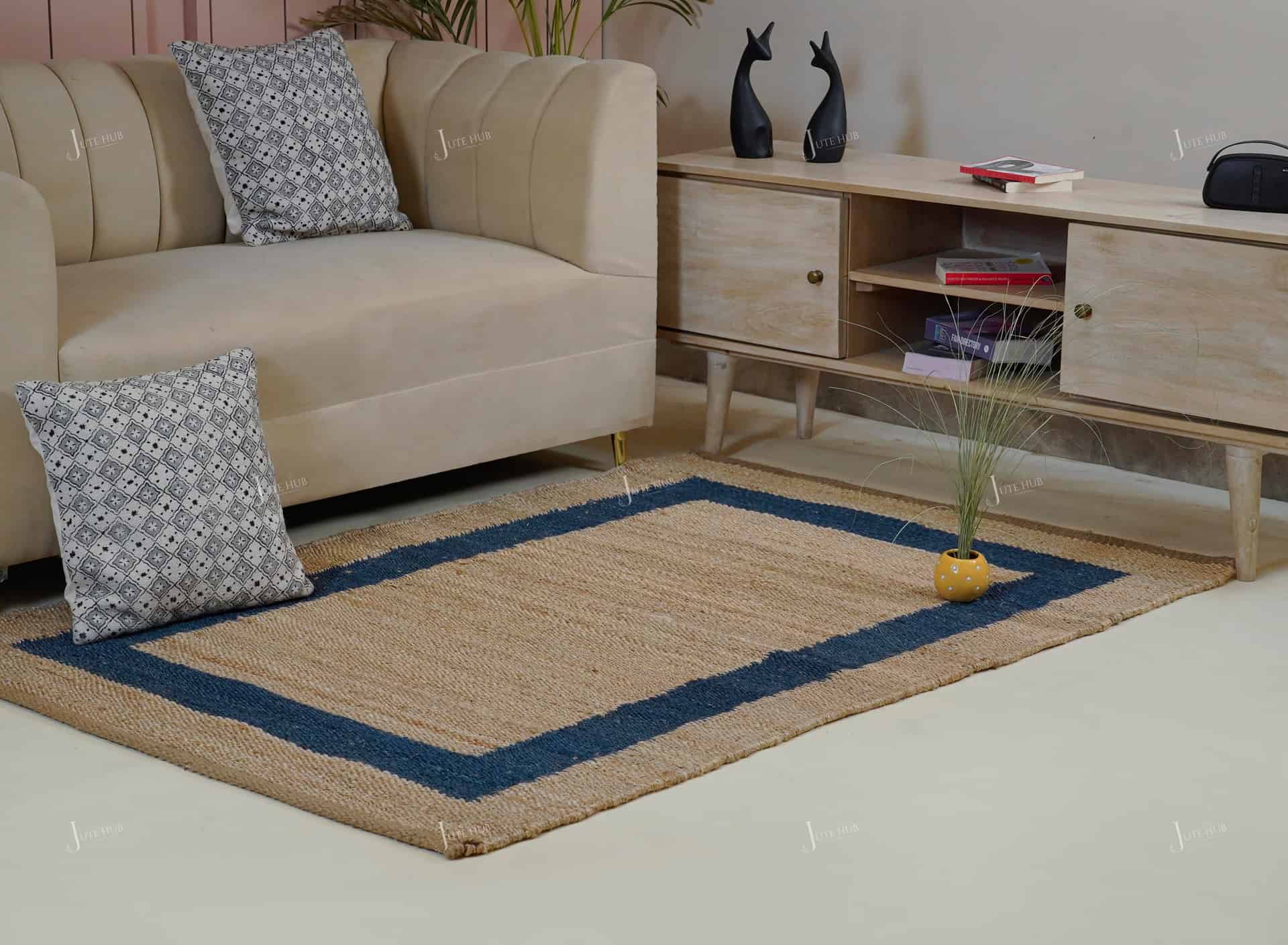 Chouhan-HMP400004 Indian Handmade Rectangle Beige Jute Hemp Rug - Image 2