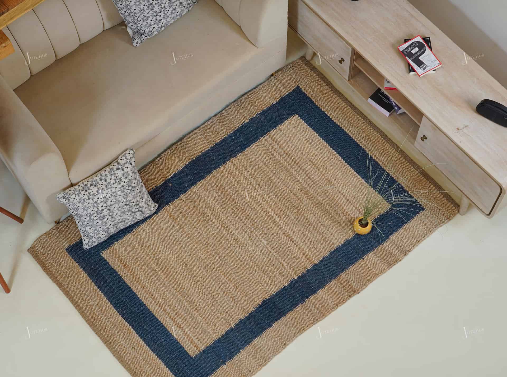 Chouhan-HMP400004 Indian Handmade Rectangle Beige Jute Hemp Rug - Image 5
