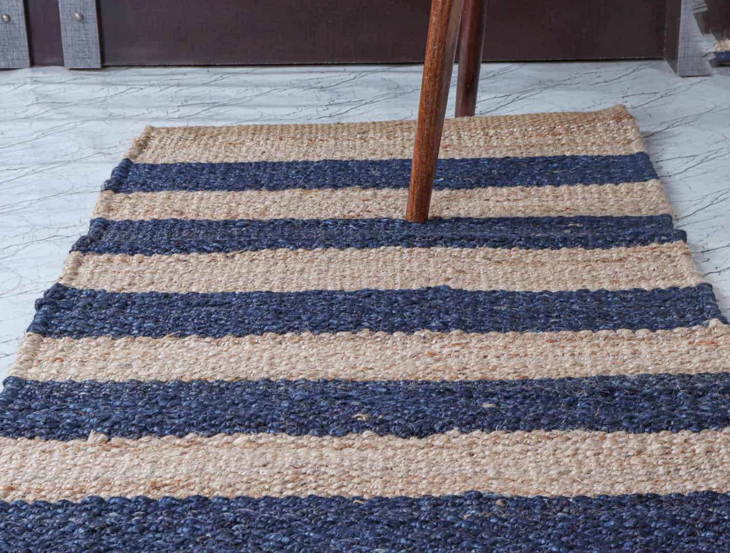 Room Decorating Runner Rug Hand Crafted Beige And Navy Blue Color Lagre Area Runner Rug Vintage Hemp Jute Rug For Living Room Home Decor Rug - Image 2