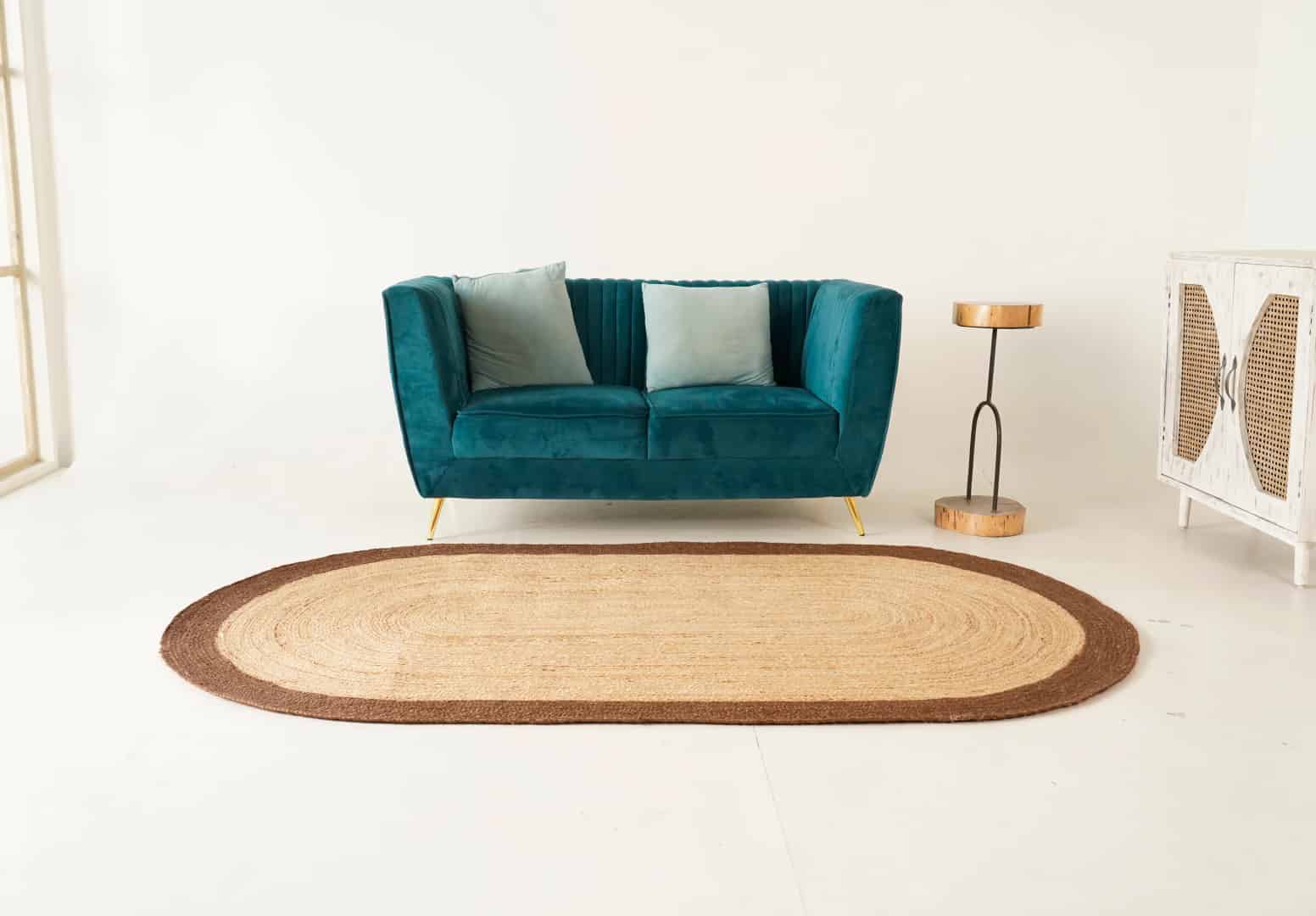 Hand Braided Oval Jute Rug Beige With Brown Border - Image 3