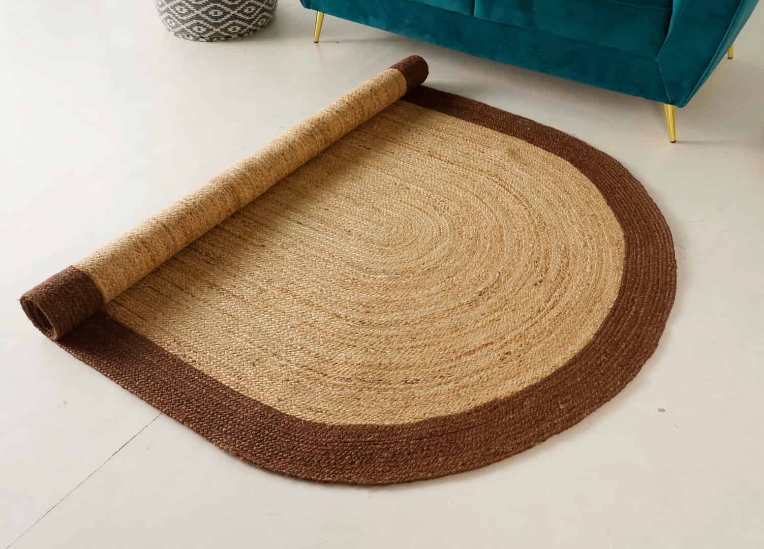 Hand Braided Oval Jute Rug Beige With Brown Border - Image 6