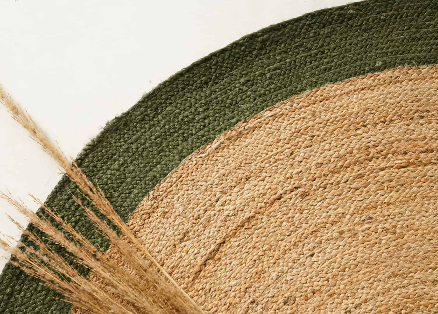 Indian Hand Braided Natural Oval Jute Rug with Dark Green Border - Image 5