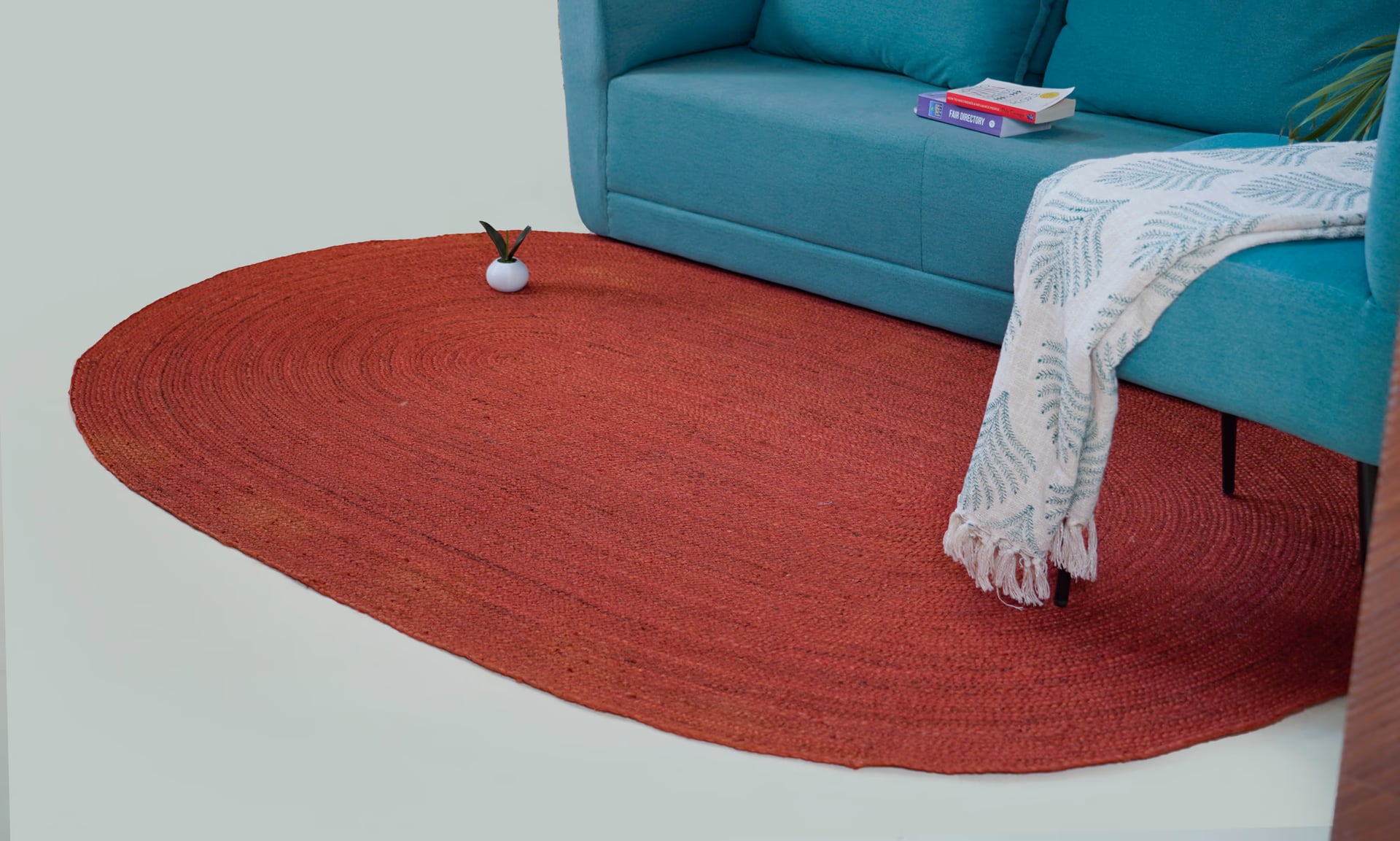 Indian Hand Braided Every Color Solid Oval Jute Rug