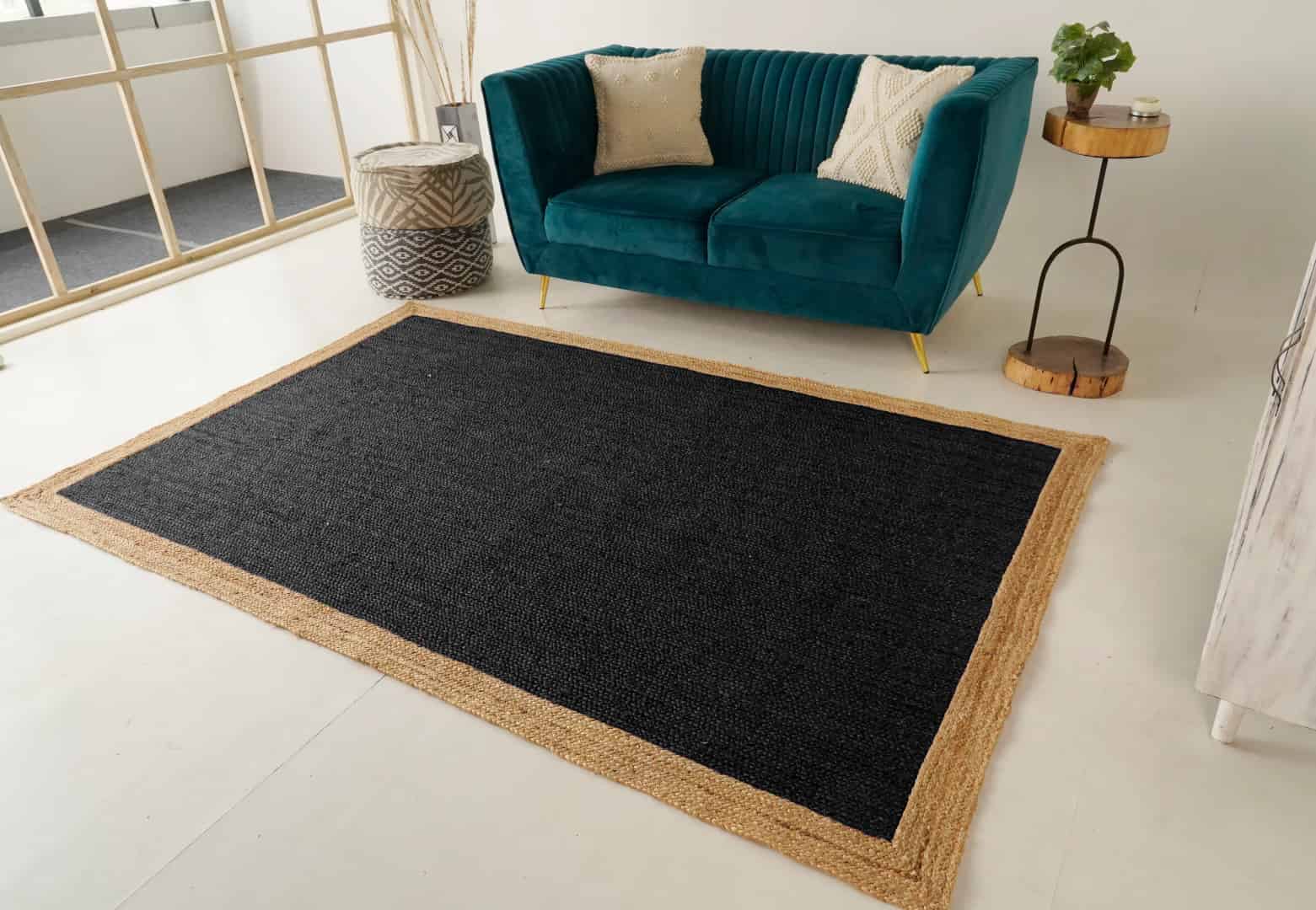 Eco Friendly Hand Braided Rectangle Jute Rug Every Color With Beige Border - Image 2