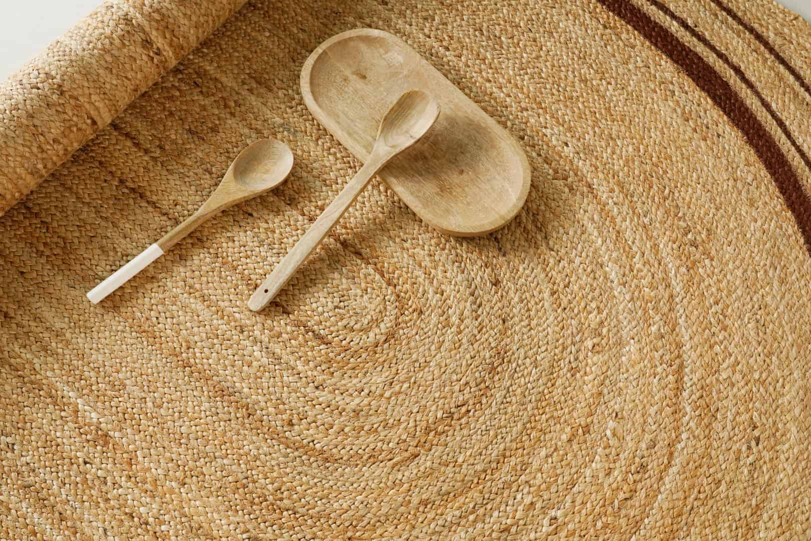 Traditional Hand Braided Natural Oval Jute Rug With Triple Line Multicolor Boder - Image 6