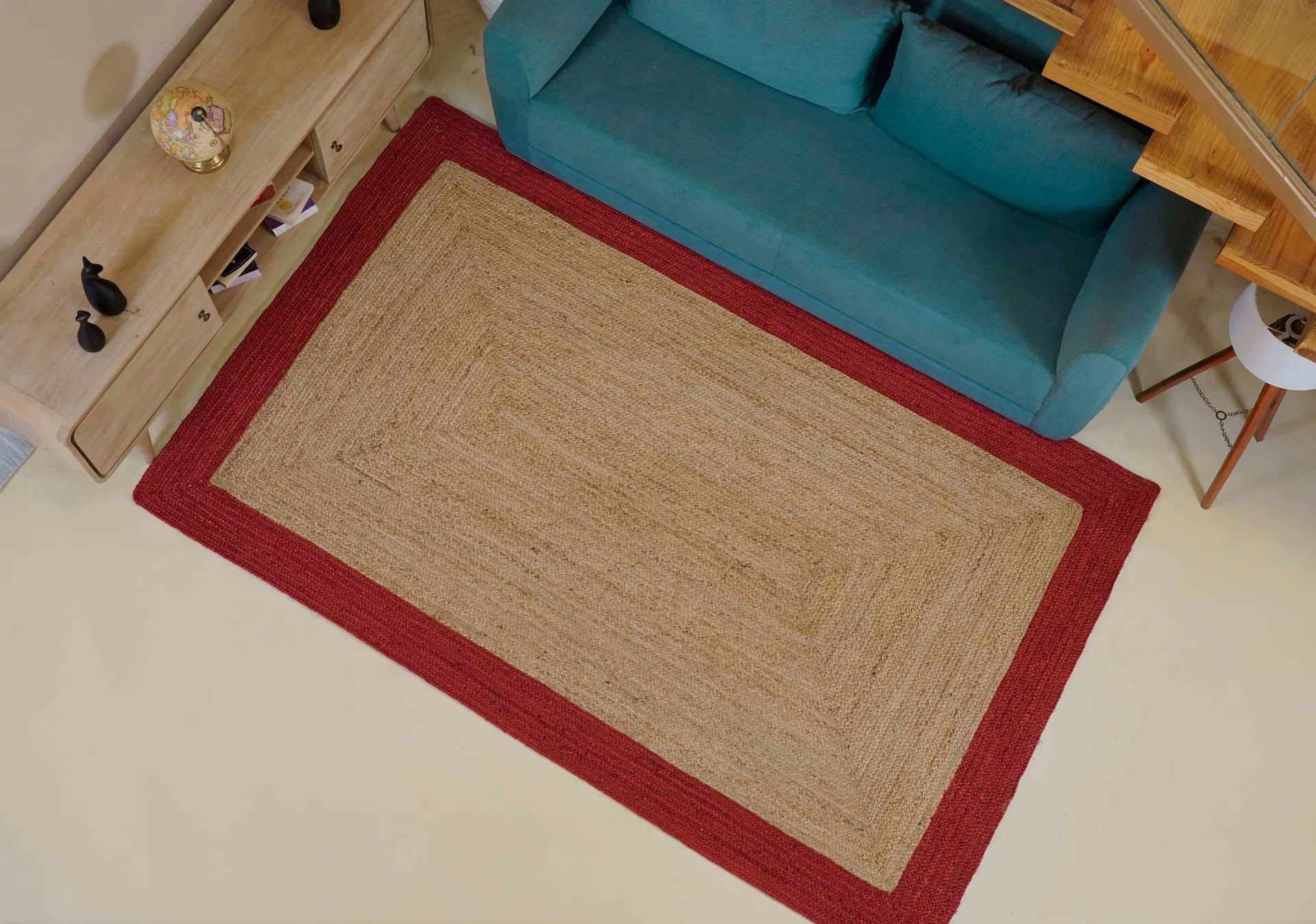 Hand Braided Natural Rectangle Jute Rug With Brown Color Border Natural Fiber Rug