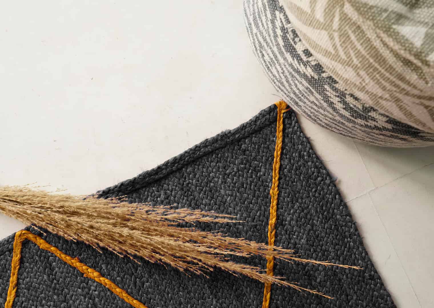 Hand Braided Grey Jute Rug With Yellow Diamond Desing Rug - Image 8