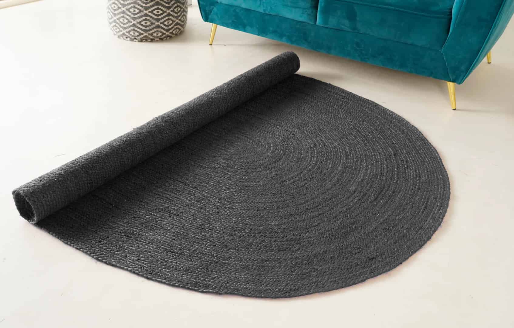 Indian Village Hand Braided Oval Jute Rug Grey Color - Image 4