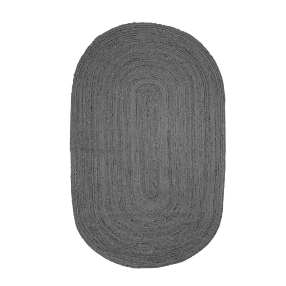 Indian Village Hand Braided Oval Jute Rug Grey Color - Image 1