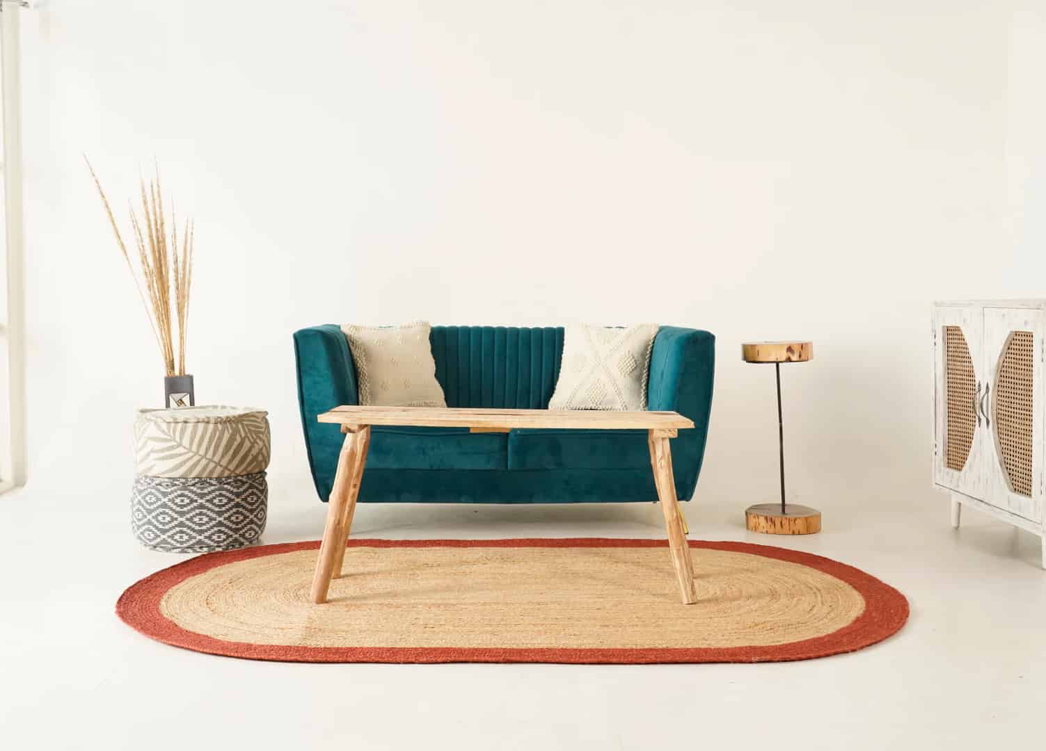 Eco Friendly Hand Braided Natural Oval Jute Rug With Red Border - Image 7