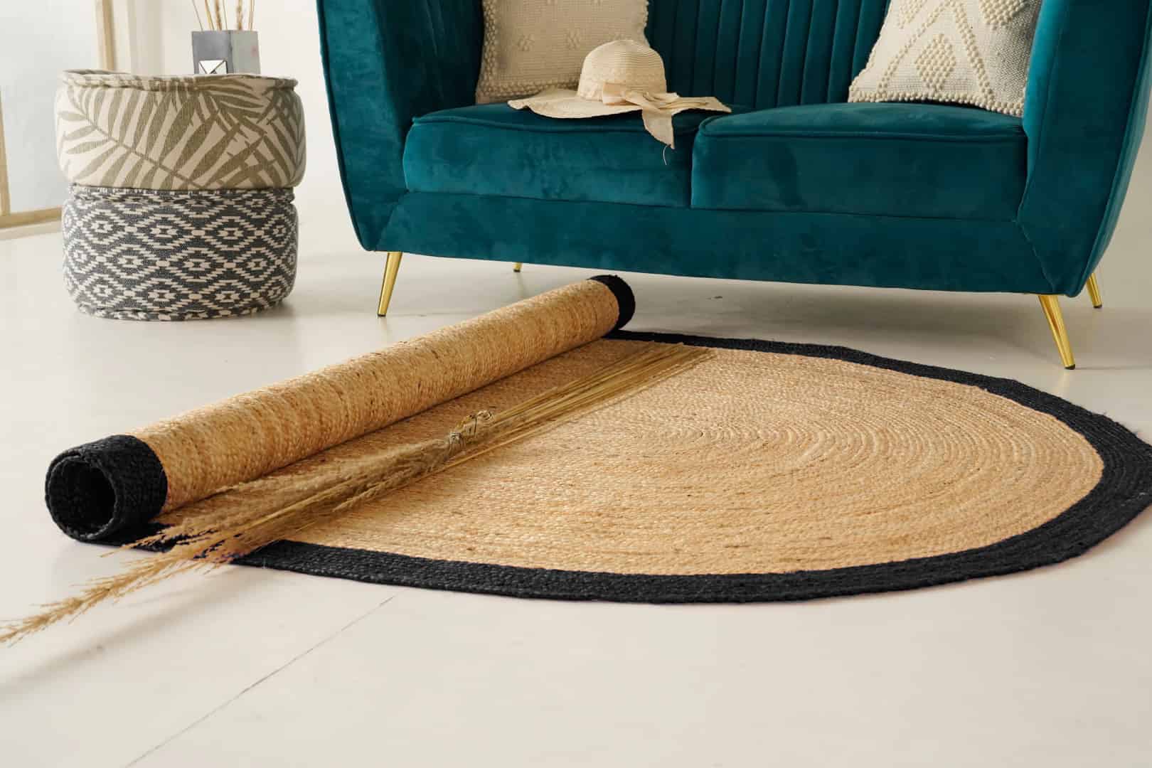 Braided Oval Jute Rug Beige With Black Color Border - Image 7