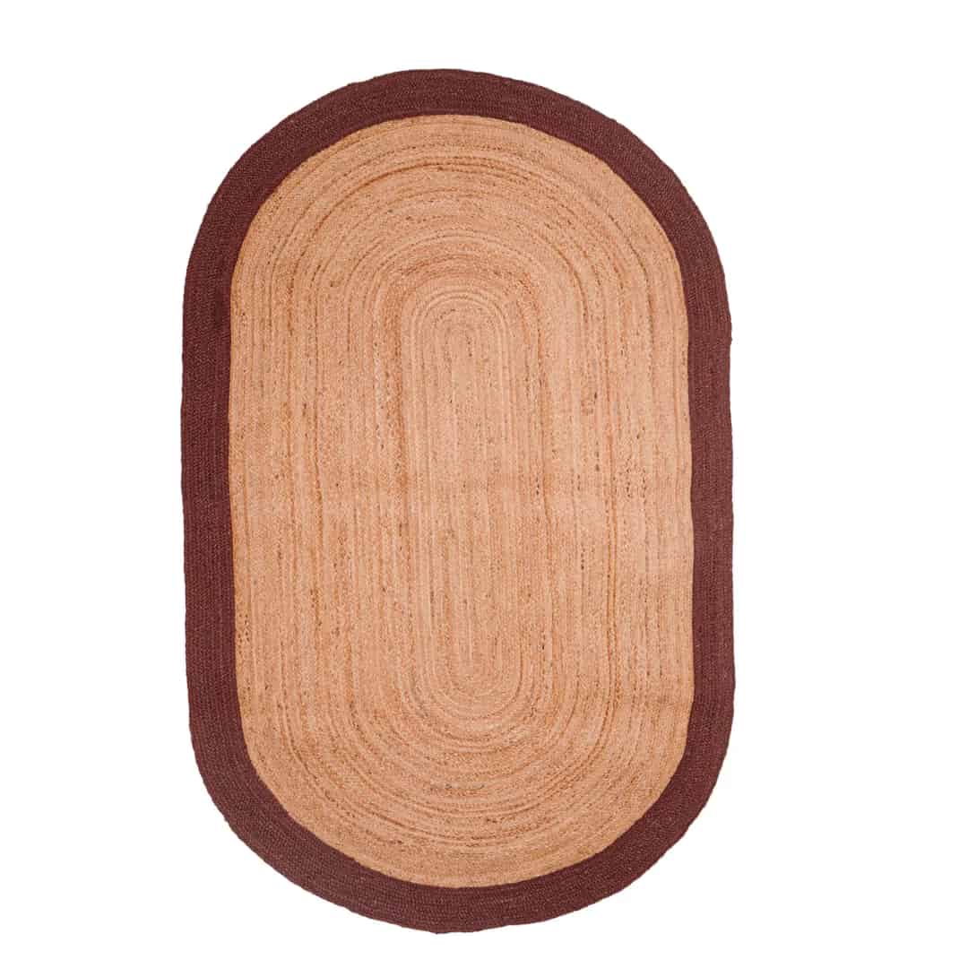 Hand Braided Oval Jute Rug Beige With Brown Color Border - Image 1