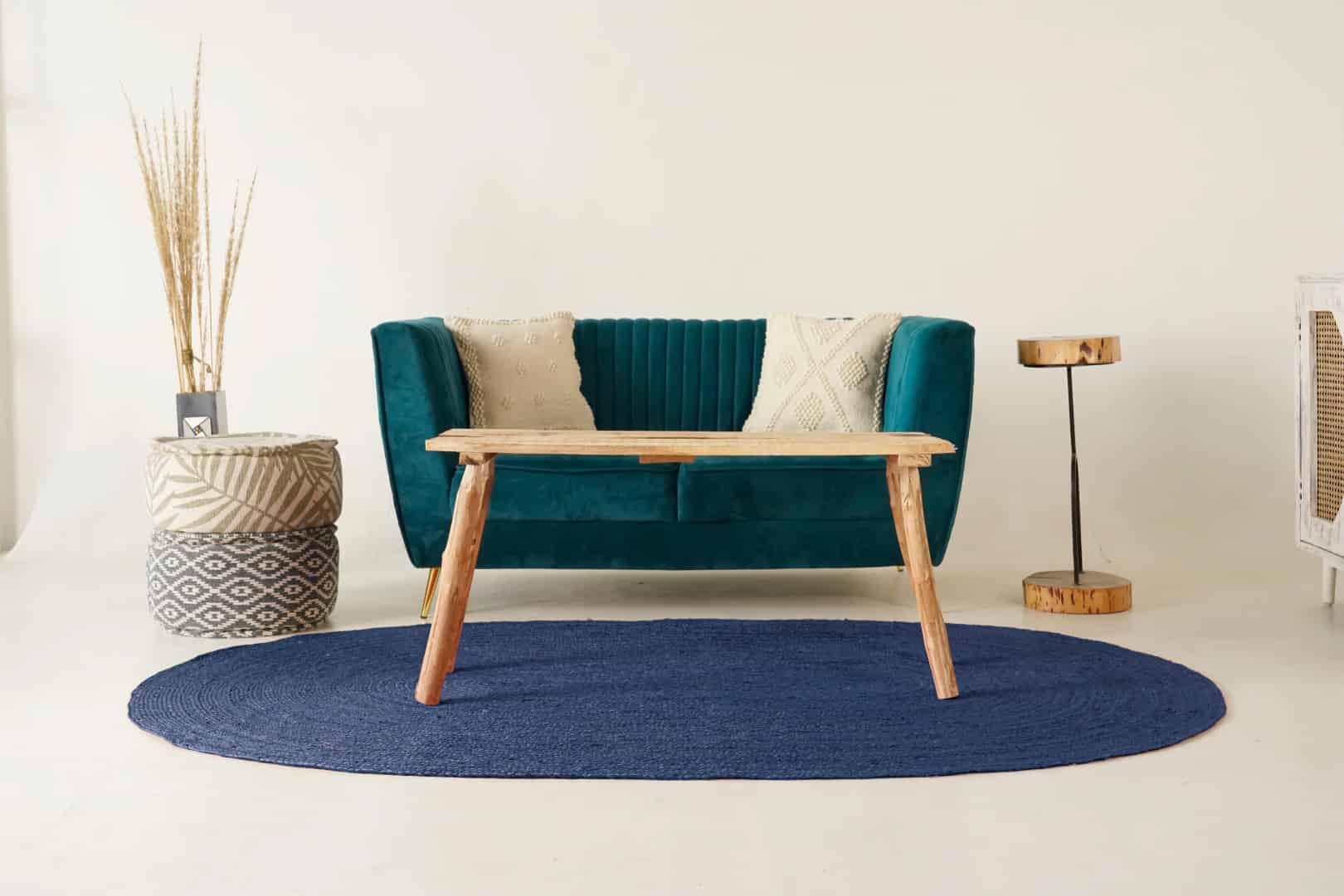 Handcrafted Oval Jute Rug Light Blue Color - Image 1