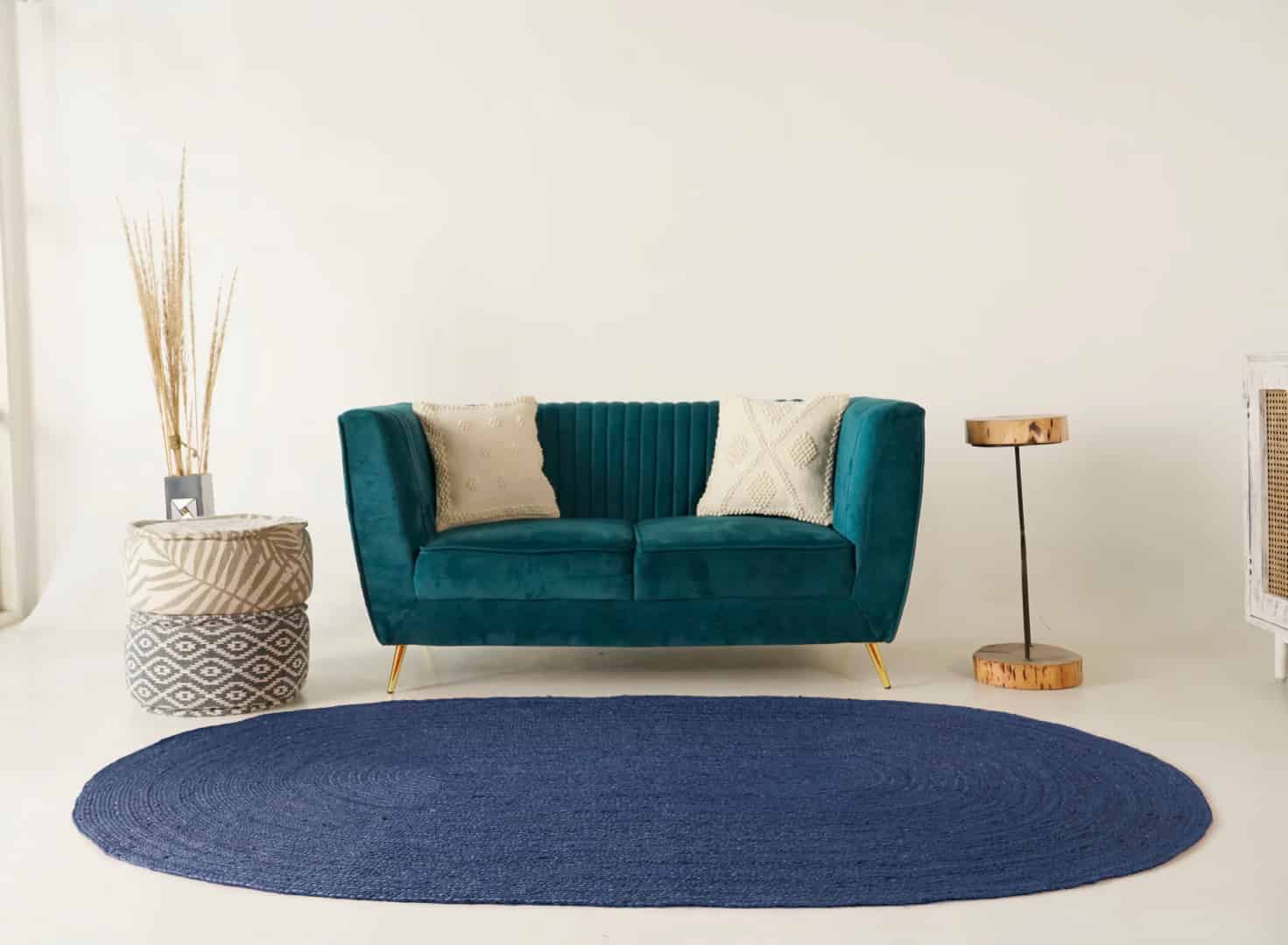 Handcrafted Oval Jute Rug Light Blue Color - Image 8