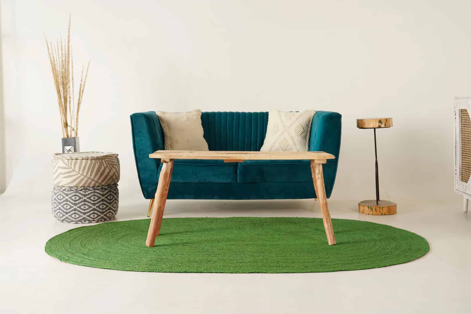 Hand Braided Oval Jute Rug Light Green Color Home Decor Rug - Image 1