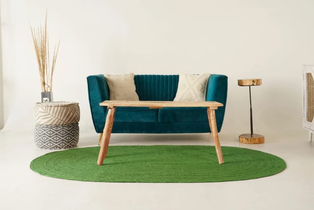 Hand Braided Oval Jute Rug Light Green Color Home Decor Rug