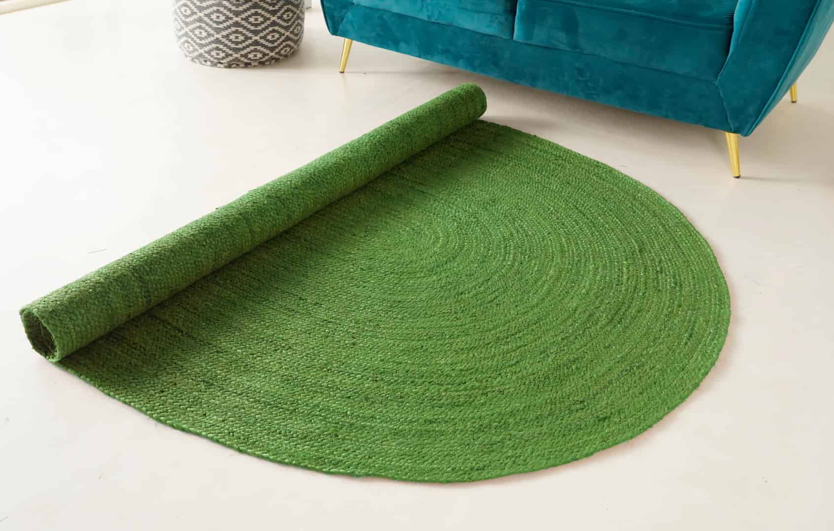 Hand Braided Oval Jute Rug Light Green Color Home Decor Rug - Image 3
