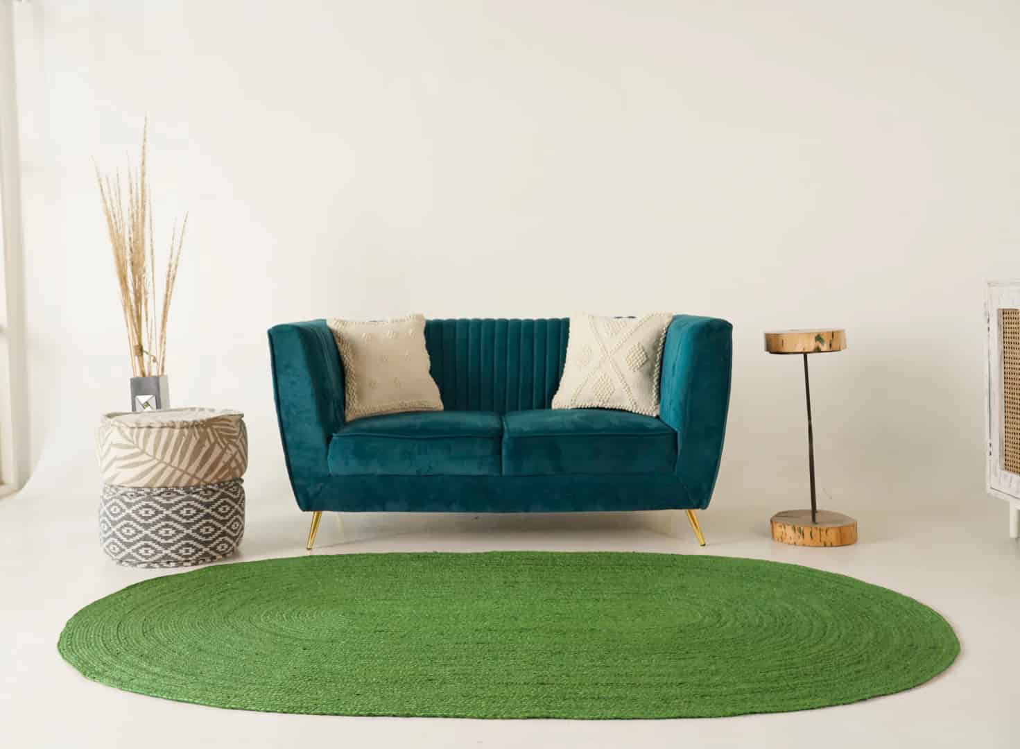 Hand Braided Oval Jute Rug Light Green Color Home Decor Rug - Image 8