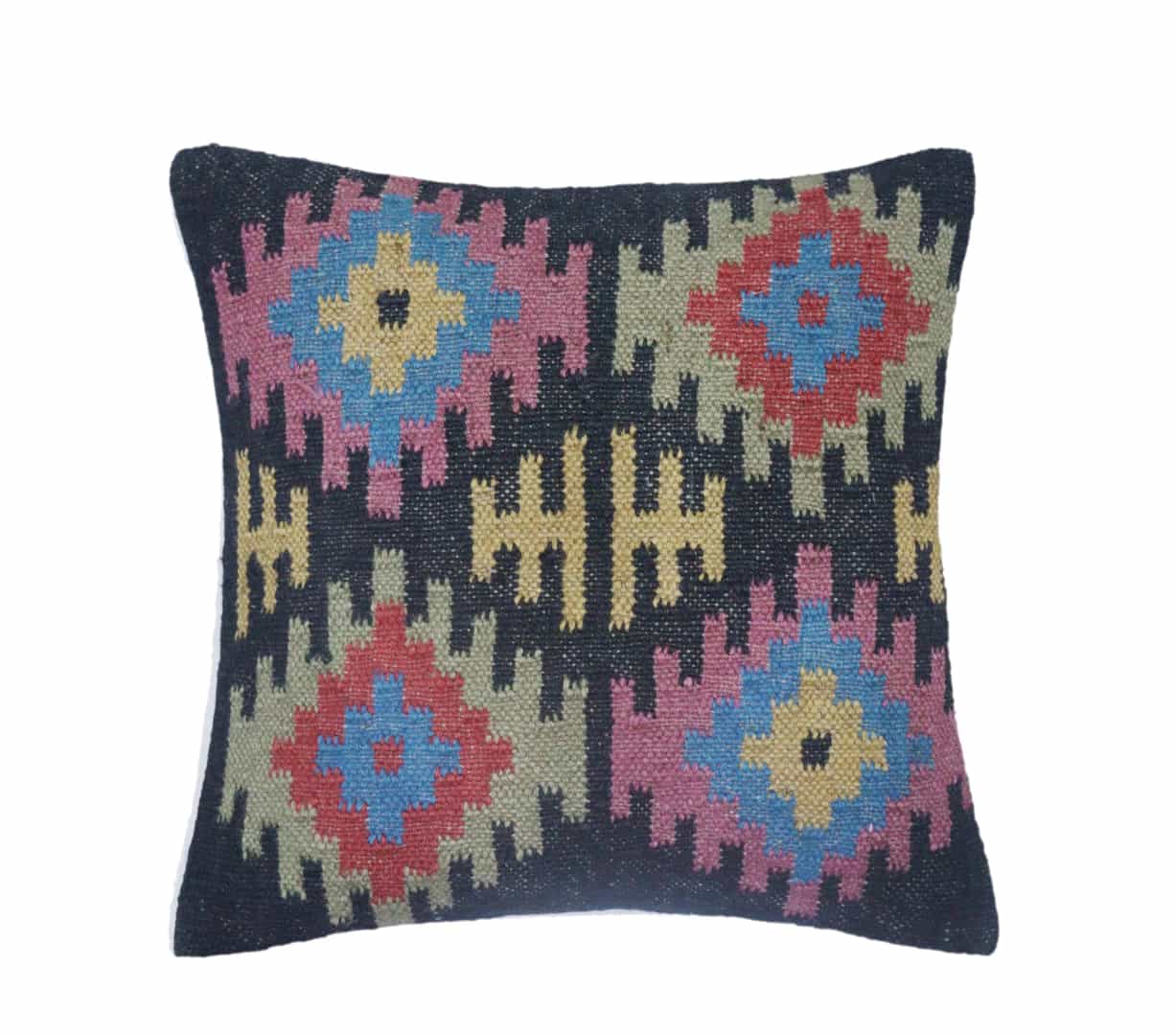 Handwoven Multicolor 5 Set Wool jute Kilim Cushion Cover - Image 1