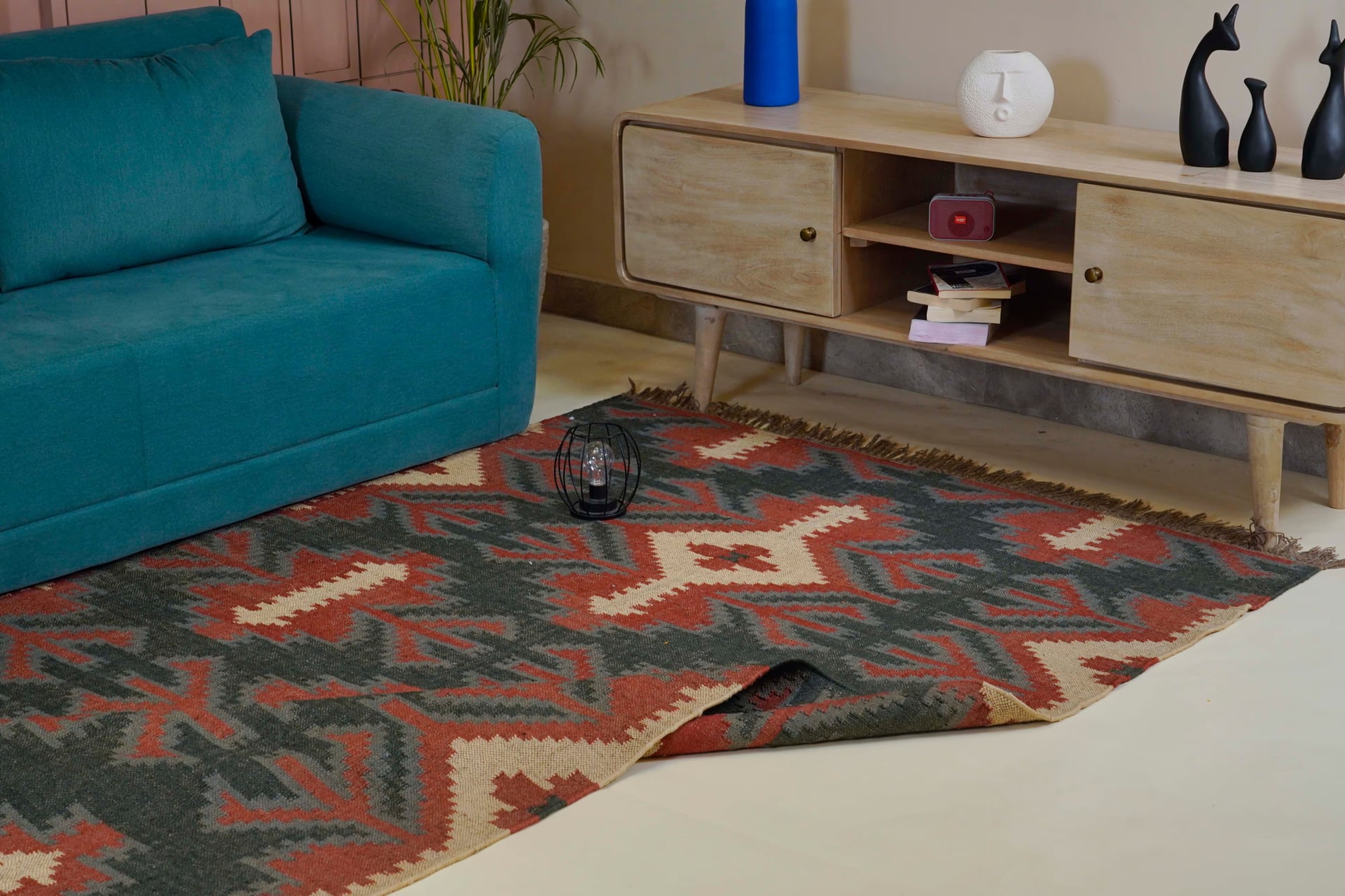 Multicolor Wool Jute Kilim Rug Handwoven Large Jute Dhurrie For Living Room And Kitchen Decor Rug