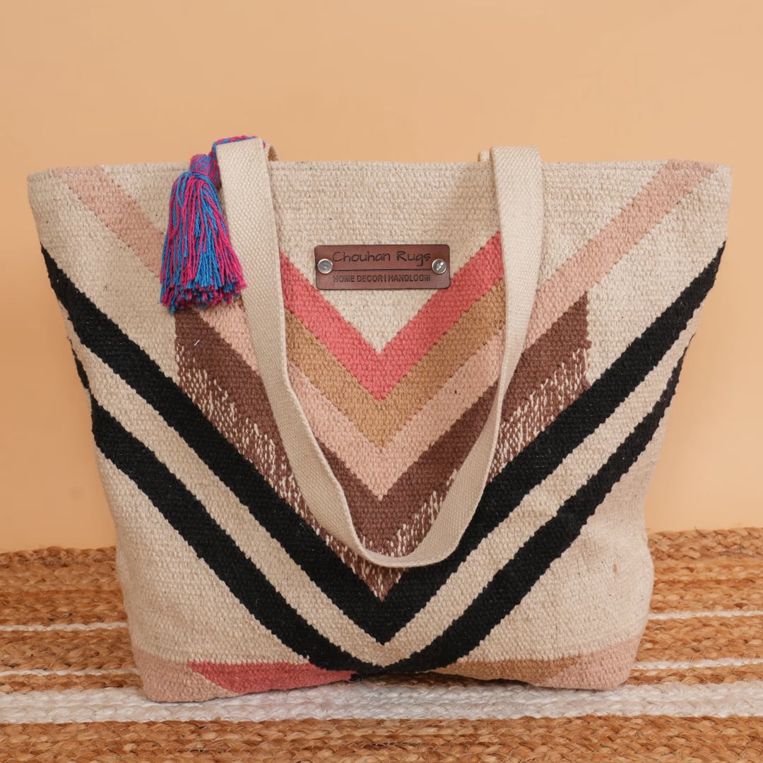 Chouhan Rugs Handwoven Chevron Tote Bag