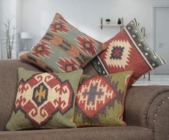 Handmade Vintage Kilim Wool Jute Cushion Cover